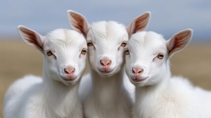Obraz premium Three adorable baby goats, close-up, posing together