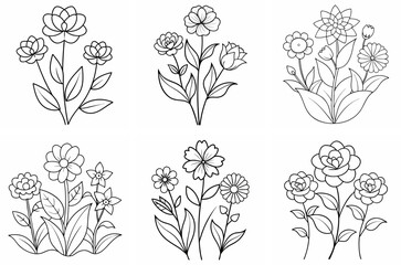 Garden Flowers Outline Coloring Page Line Art Drawing