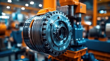Obraz premium A close-up of a complex industrial gear mechanism