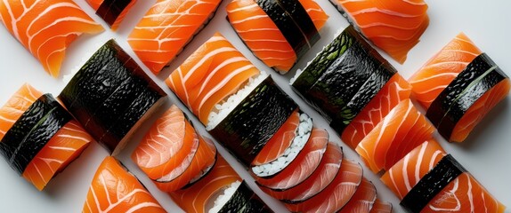 exquisite salmon sushi platter with japanese delicacies