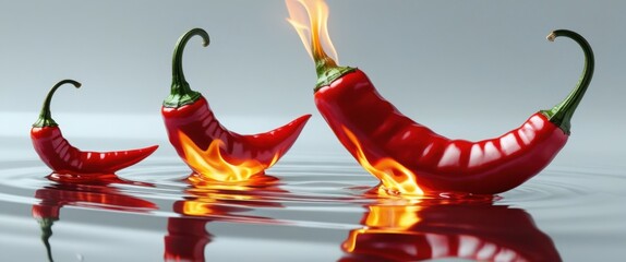 vibrant floating chili peppers in fresh water splash