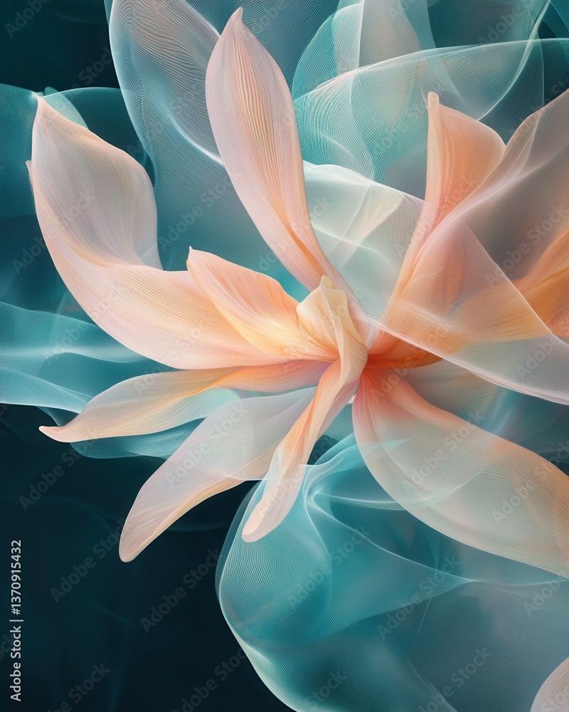 Poster ethereal floral composition with flowing lines and soft colors creating a dreamy and abstract artist