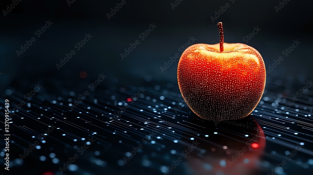 Aufkleber fresh red apple with water droplets on dark background with dramatic lighting and reflection. macro 