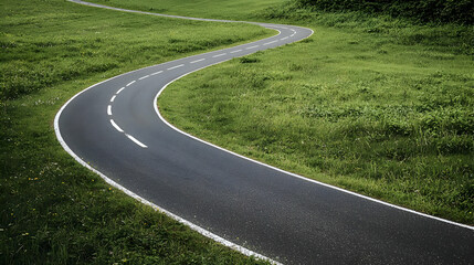 Obraz premium Winding Road Through Green Meadow