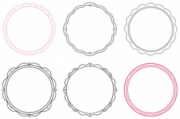 Round Pastel Frame Outline Coloring Book Page Line Art Drawing Set on White Background