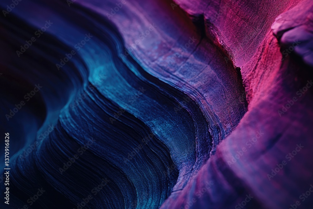 Poster abstract close-up of layered rock formations with a captivating blend of blue and magenta hues creat