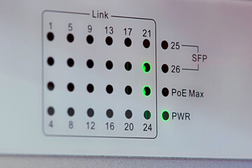 Indication of connected ports in the Ethernet switch by LEDs. 