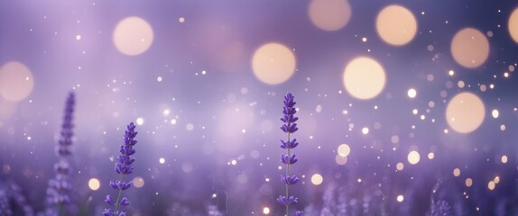 serene lavender field with dreamy bokeh lights illustration