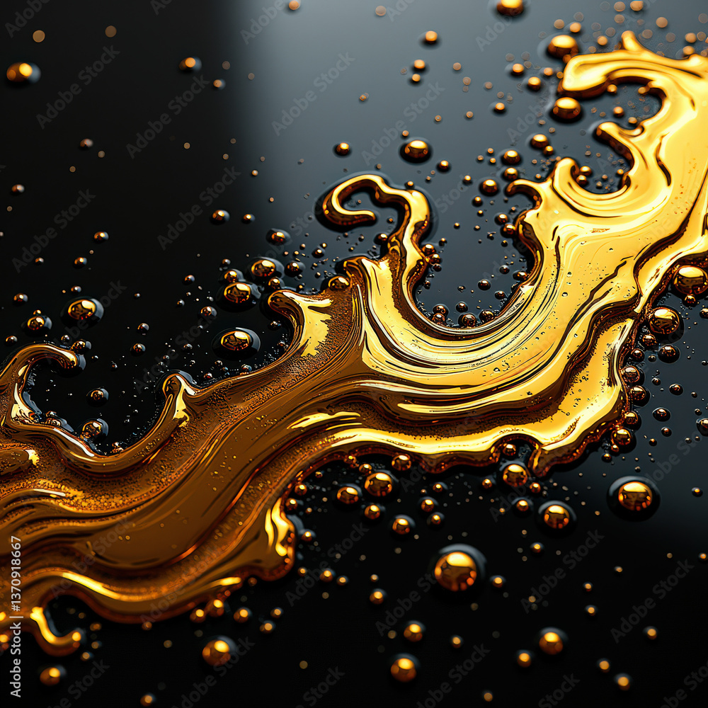 Poster a glossy stream of golden liquid flows over a dark surface, creating a luxurious and striking visual