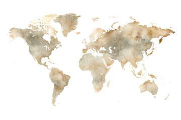 World Map Watercolor - Art Decorative Vector Illustration of the World Map in Brown Gray Terracotta Colors - Ideally for Interior Print