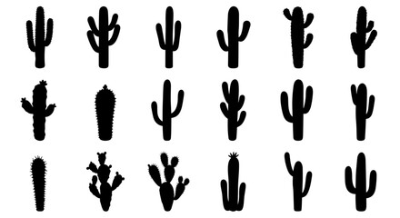 Collection of cacti silhouettes in black and white.