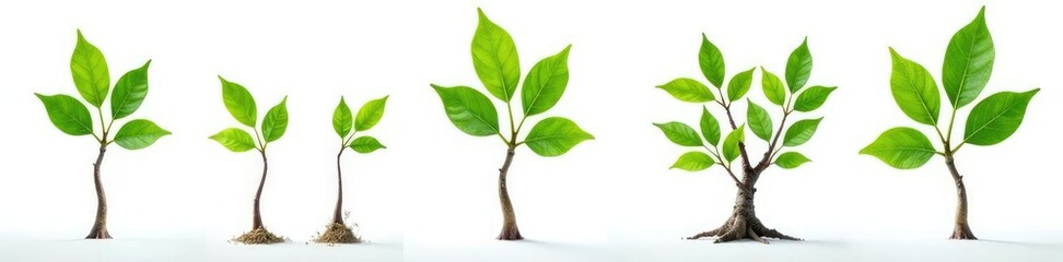 Obraz premium Sprouting tree branches isolated on white background, leafy greens, forest,