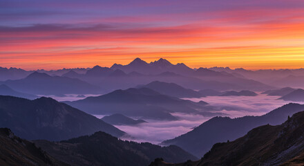 Majestic Sunrise Over Layers of Mountains and Valley Fog Landscape Photography