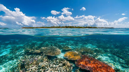 Naklejka premium Tropical Island Reef Underwater Panorama