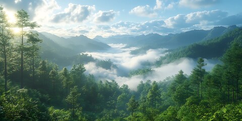 Naklejka premium Misty Mountain Sunrise