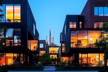 Modern Townhouses at Dusk