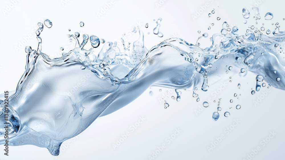 Poster liquid dynamics: a splash of pure water gracefully dances in mid-air, its transparent form creating 