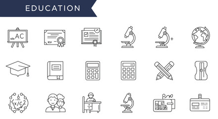 Fototapeta premium Line art icons representing education.