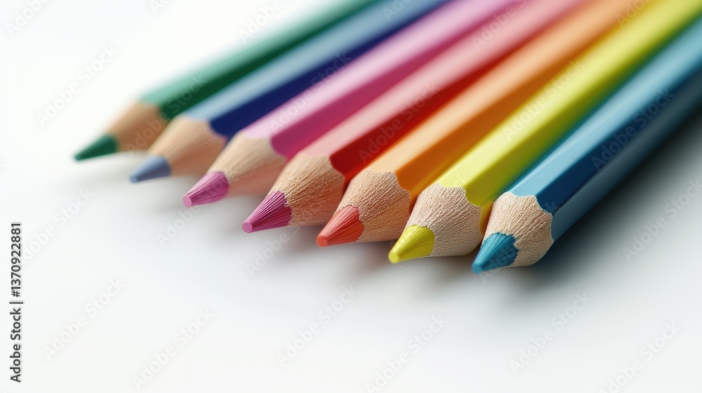 Poster palette of possibilities: a row of sharpened pencils in a spectrum of colors, poised for creation, s