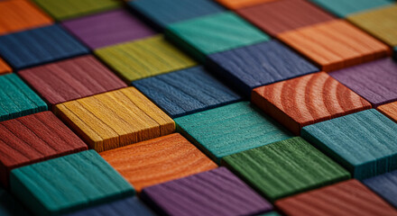 Colorful Wooden Blocks Pattern Geometric Cubes Texture Abstract Background Design