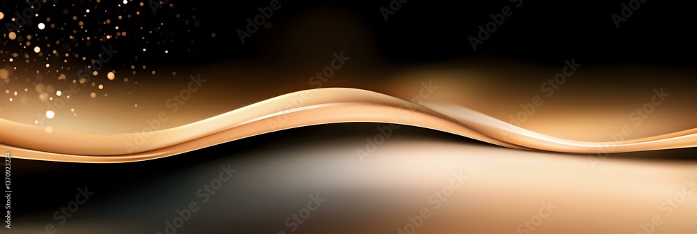 Poster elegant golden wave with sparkling particles flows across dark background creating luxurious abstrac