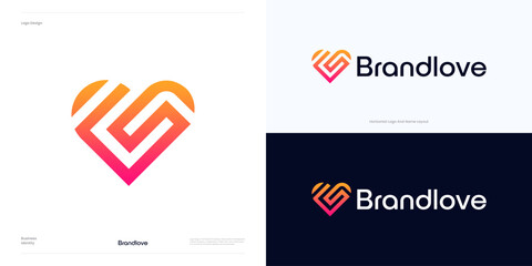 Love logo icon design vector element editable, Creative Letter S integrated with love sign, Symbol modern initial S combination with geometric monogram heart mark with dynamic vibrant gradient color.