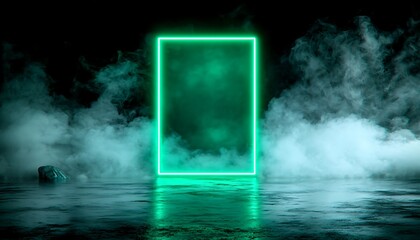 Obraz premium Green Neon Frame with Smoke, and Dark.