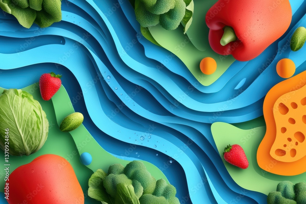 Aufkleber Dynamic flow of vibrant grocery abstract background with fresh colors and smooth gradients for modern designs Generative AI