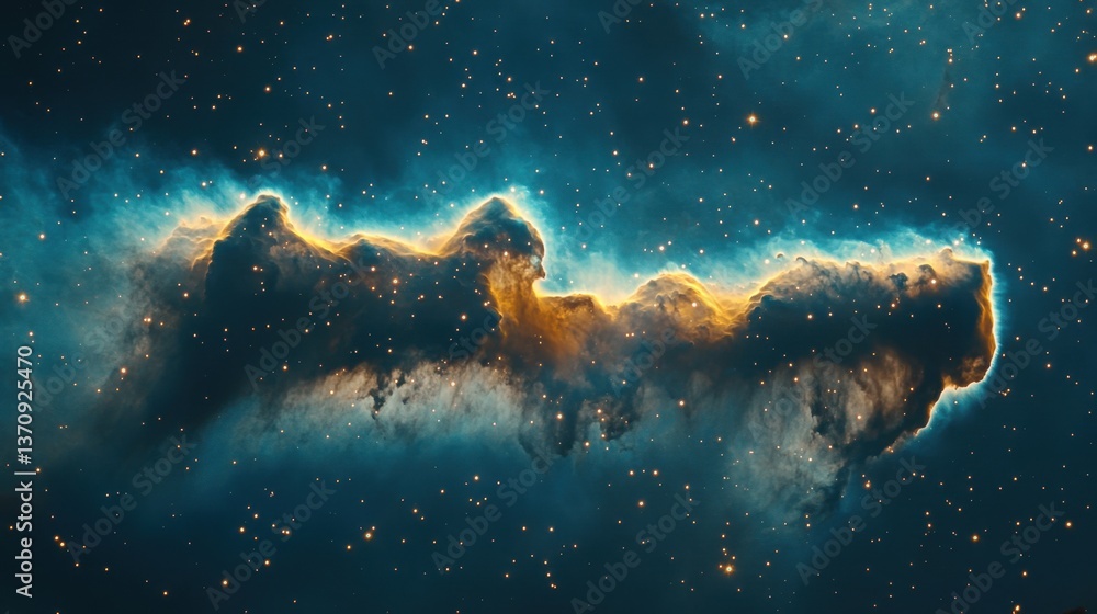 Poster ethereal cosmic nebula in deep space showcasing celestial cloud formation and distant stars in vibra