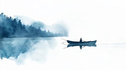 Lakeside fishing at dawn with soft watercolor tones capturing tranquility and natures beauty in a serene atmosphere