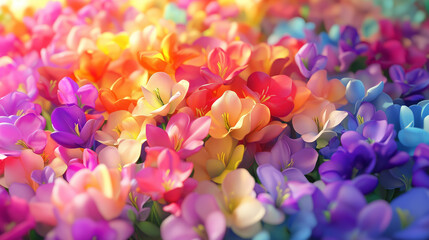 Obraz premium 3D illustration of colorful bouquet of freesia background,top view.