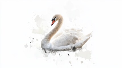 Fototapeta premium Elegantly painted swan in a minimalist watercolor style displayed on a clean white background, showcasing simplicity and beauty in art