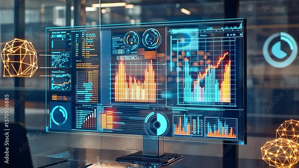 Poster digital energy efficiency analysis displayed on modern computer screen generative ai