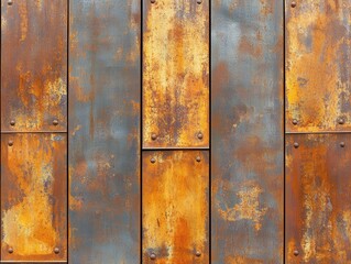 Weathered Steel Panels with Rivets and Rusty Texture Industrial Background Metal Surface Detail
