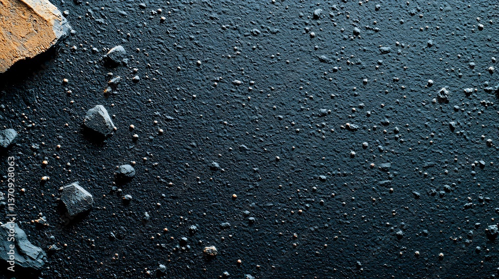 Aufkleber dark blue textured surface with scattered rock fragments and water droplets creating dramatic contra