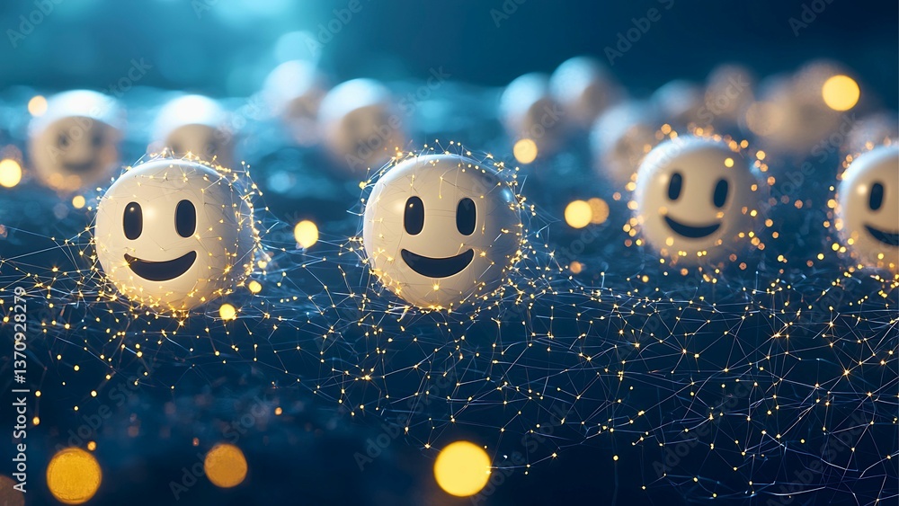Poster a network of smileys linked together, creating a sense of connection and joy