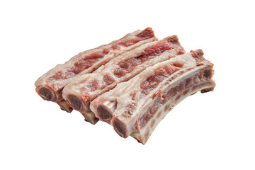 Obraz premium Raw pork ribs displayed on a white background.