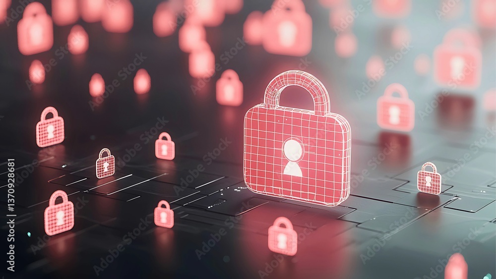 Poster an abstract image with multiple padlocks symbolizes digital security and protection