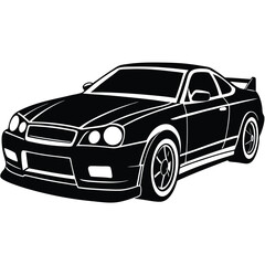 Naklejka premium Sleek black sports car with a stylish design on a white background