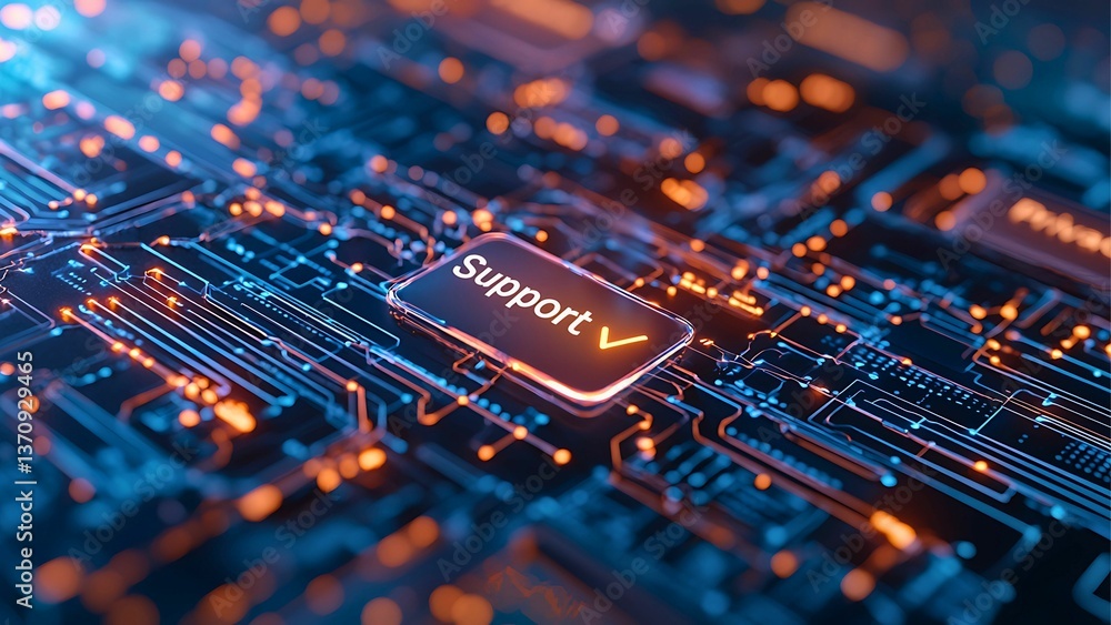 Poster glowing circuitry with the word 