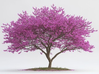 Obraz premium Isolated eastern redbud tree with vibrant pink blossoms against a clean white background showcasing spring bloom