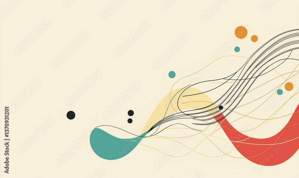 Poster abstract design featuring flowing lines and colorful shapes on a light background, evoking creativit