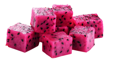 Red dragon fruit (pitaya) cut in pieces isolated on a white background