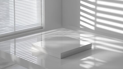 Obraz premium Minimalist white room with book on glossy surface