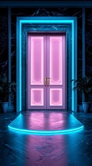 Pink Neon Doorway with Marble Hall.