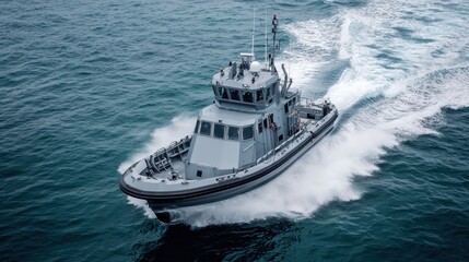 Naklejka premium Maritime security patrol boats engaged in war surveillance ocean environment aerial perspective