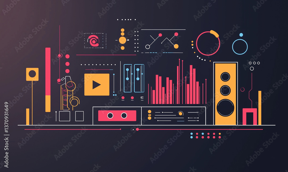 Poster dynamic audio visualization techniques in creative digital media modern studio graphic design profes