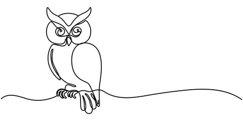 Continuous one line drawing of owl bird. simple barn owl line art vector illustration, Online education owl one line graduation concept. E-learning training skill courses. vector illustration, Owl one