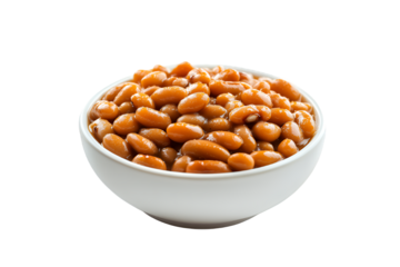 A bowl of savory baked beans, glistening and ready to serve.