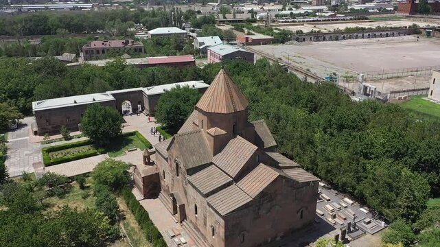 Aerial view of the 7th-century Saint Gayane Church in Vagharshapat, the religious center of Armenia
